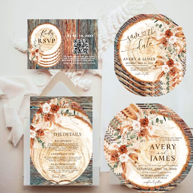 Invitación Anillo de Madera Rústica Save The Date – Foto Flor (Subido por el creador)