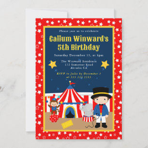 Invitación Anillo de Maestro de Circo de Niño Cumpleaños Lind