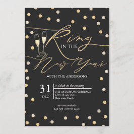 Invitación Anillo de oro de Confetti en Fiesta de Año Nuevo