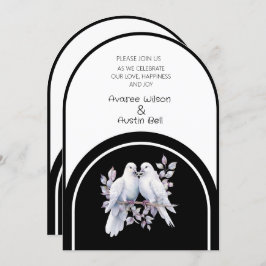 Invitación Anillo de palomas negro y blanco arqueado