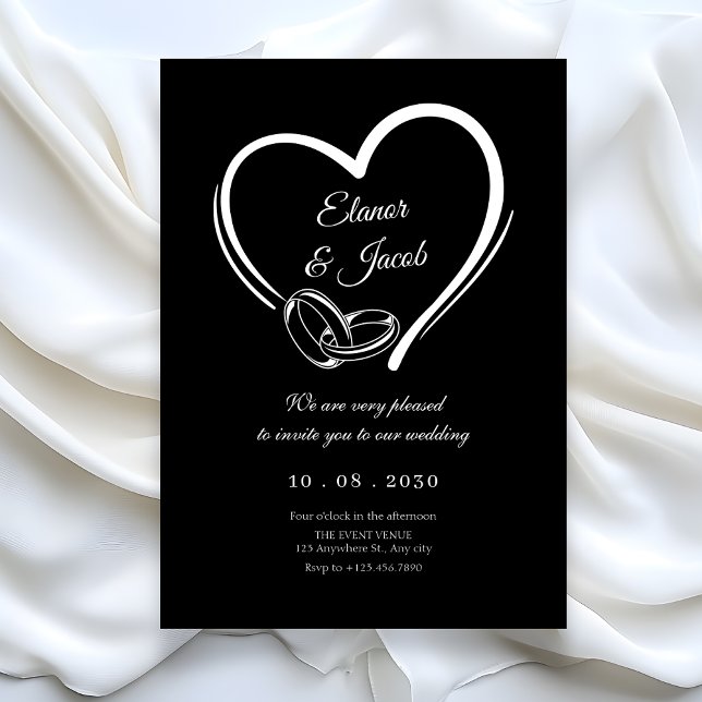 Invitación Anillo de pareja moderno de boda de corazón minima (Subido por el creador)