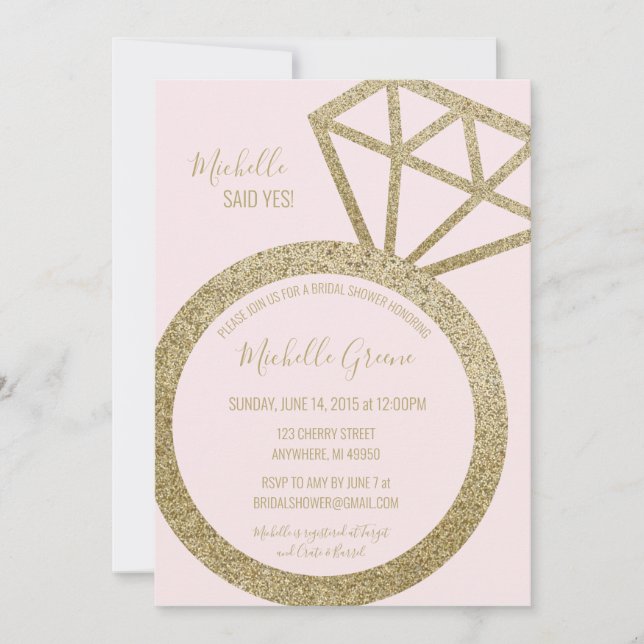 Invitación Anillo de Purpurinas rosados y dorados - ¡Dijo que (Anverso)