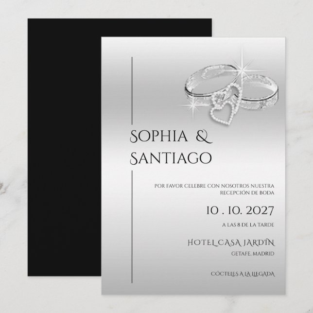 Invitación Anillo Decorativo Romántico para Recepción de Boda (Anverso / Reverso)