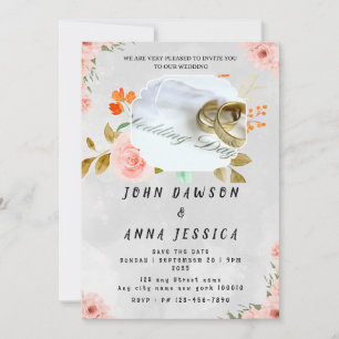 Invitación Anillo dorado rosa rosa rosa rosa boda de fondo mo