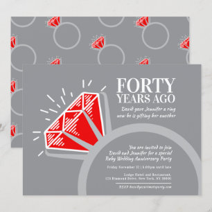 Invitación Anillo gráfico de rubí rojo de aniversario número 