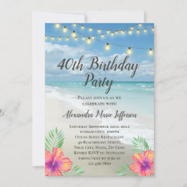 Invitación Anillo Luces Tropical Luau Beach 40 cumpleaños