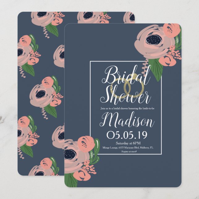 Invitación Anillo sofisticado de rosa con rosa dorado foil (Anverso / Reverso)