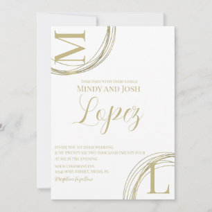 Invitación Anillos abstractos escritura boda oro falso