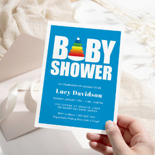 Invitación Anillos arcoiris de juguete de Baby Shower en negr