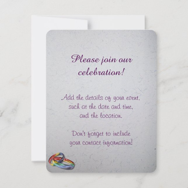 Invitación Anillos de Boda Arcoíris para Igualdad Matrimonial (Reverso)