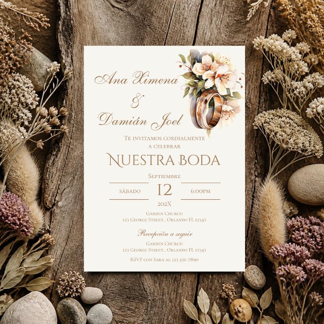 Invitación Anillos de boda boho en español (Subido por el creador)