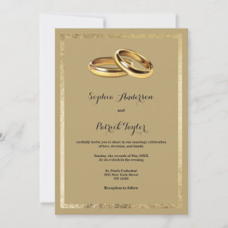 Invitación Anillos de boda de caramelo dorado modernos y eleg