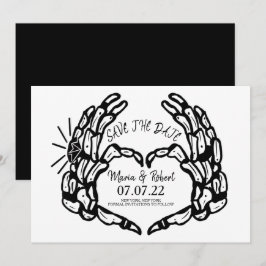 Invitación Anillos de boda de corazón de mano de esqueleto ne