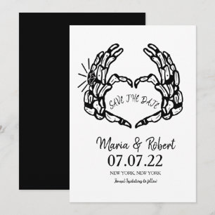 Invitación Anillos de boda de corazón de mano de esqueleto ne