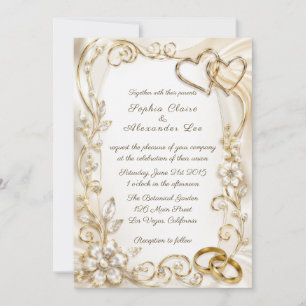 Invitación Anillos de Boda de Oro Elegantes y Corazones Invit