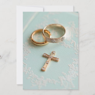 Invitación Anillos de boda de oro rosa y cruz