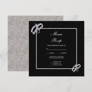 Invitación Anillos de Boda de Plata Elegantes Menú de Boda RS