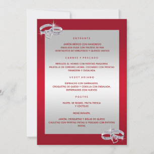 Invitación Anillos De Boda, De Plata Y Rojo Menú