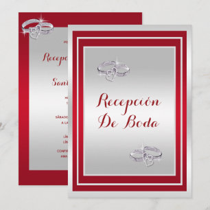 Invitación Anillos de Boda, de Plata y Rojo Recepción de Boda