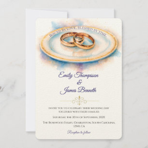 Invitación Anillos de boda de rosa dorada acuarela elegante
