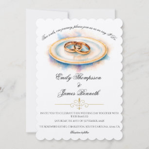 Invitación Anillos de Boda de Rosa Dorada Acuarela Elegante