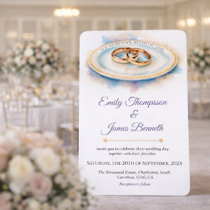 Invitación Anillos de boda de rosa dorada acuarela elegante