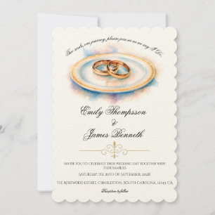 Invitación Anillos de Boda de Rosa Dorada con Acuarela Elegan