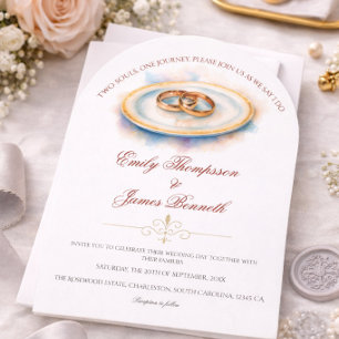 Invitación Anillos de boda de rosa dorada en acuarela elegant