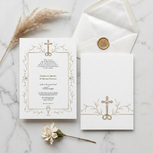 Invitación Anillos de Boda Elegantes Cruz de Oro Bodas Católi