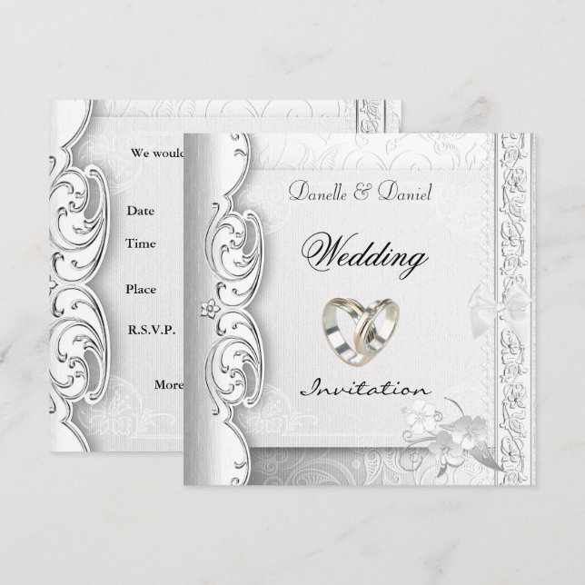 Invitación Anillos de Boda Elegantes de Encaje Blanco (Anverso / Reverso)