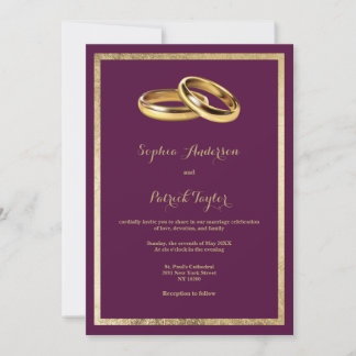 Invitación Anillos de boda elegantes modernos de color burgun