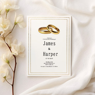 Invitación Anillos de boda sencillos y elegantes de blanco y