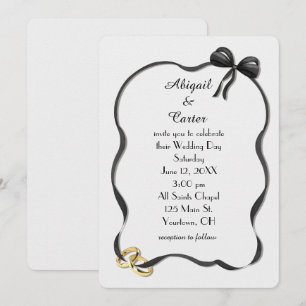 Invitación Anillos de boda y marco de lazo sobre blanco