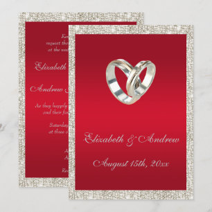 Invitación Anillos de bodas elegantes, boda roja y del