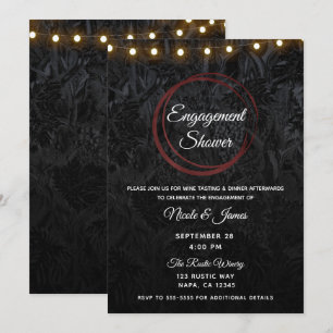Invitación Anillos de compromiso de ducha de vino tinto negro