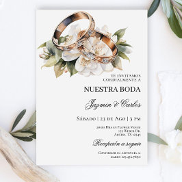 Invitación Anillos de compromiso Floral Blanca Boda Invi