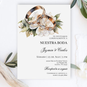 Invitación Anillos de compromiso Floral Blanca Boda Invi
