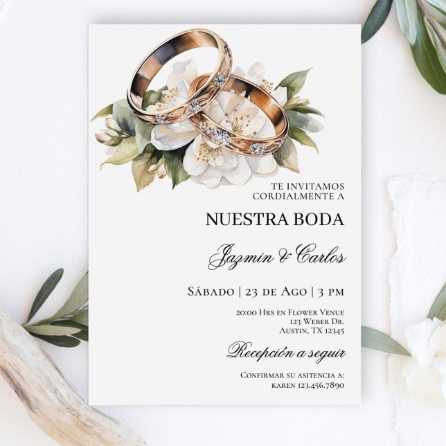 Invitación Anillos de compromiso Floral Blanca Boda Invi (Subido por el creador)