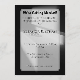 Invitación Anillos de Compromiso Modernos de Sombra en Blanco