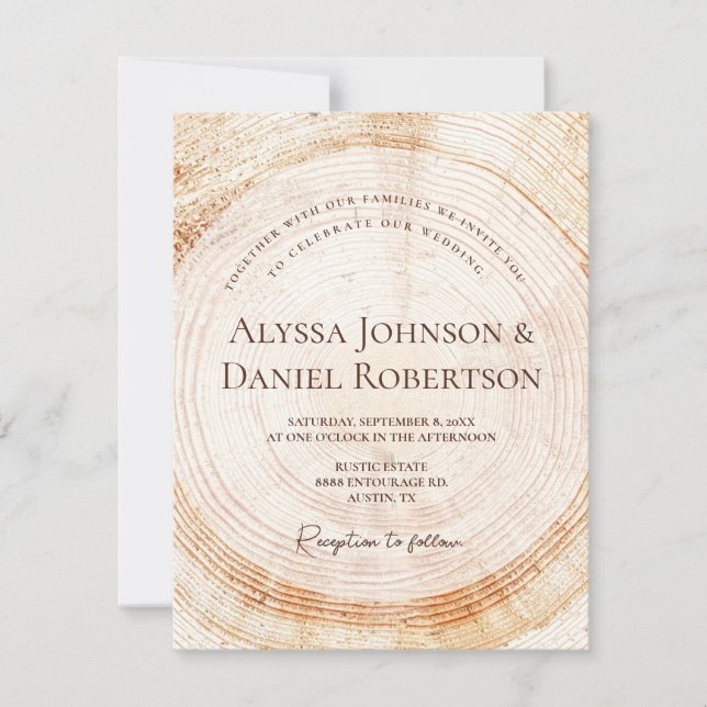 Invitación Anillos de corteza de árbol de madera Boda ruso ún (Anverso)