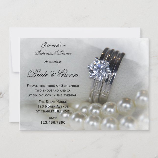 Invitación Anillos de diamantes Boda de Perla Blanca Ensayo C (Anverso)