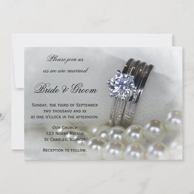 Invitación Anillos de diamantes y Boda de Perlas Blancas (Anverso)