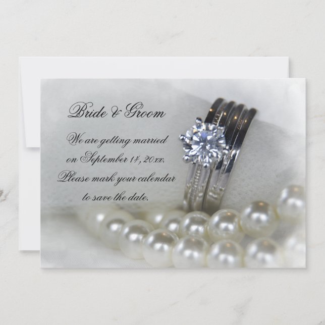 Invitación Anillos de diamantes y boda de perlas salvan la fe