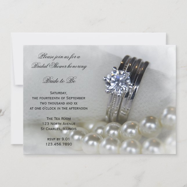 Invitación Anillos de diamantes y ducha de novias de Perlas B (Anverso)