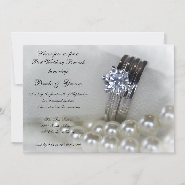 Invitación Anillos de diamantes y Perlas Blancas Post Boda Br (Anverso)