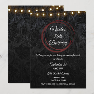 Invitación Anillos de fiesta de vino tinto burgundy y negro c
