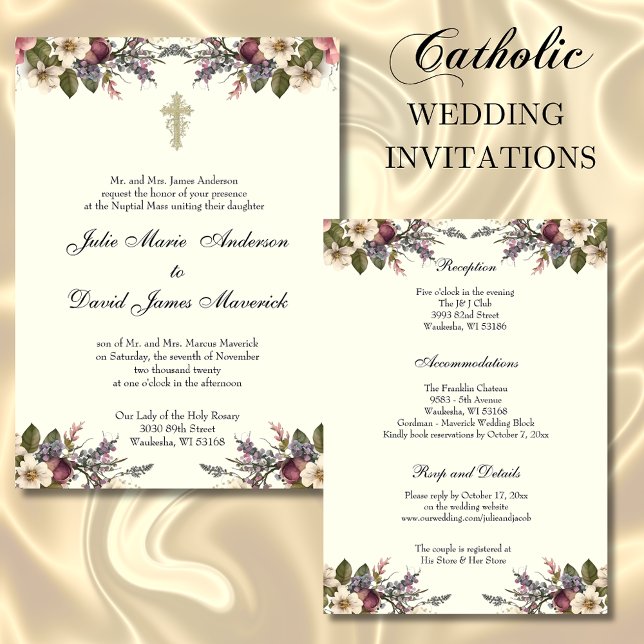 Invitación Anillos de la Cruz Cristiana Floral Boda Católica (Subido por el creador)