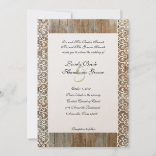 Invitación Anillos de madera Shabby Lace Heart Wedting