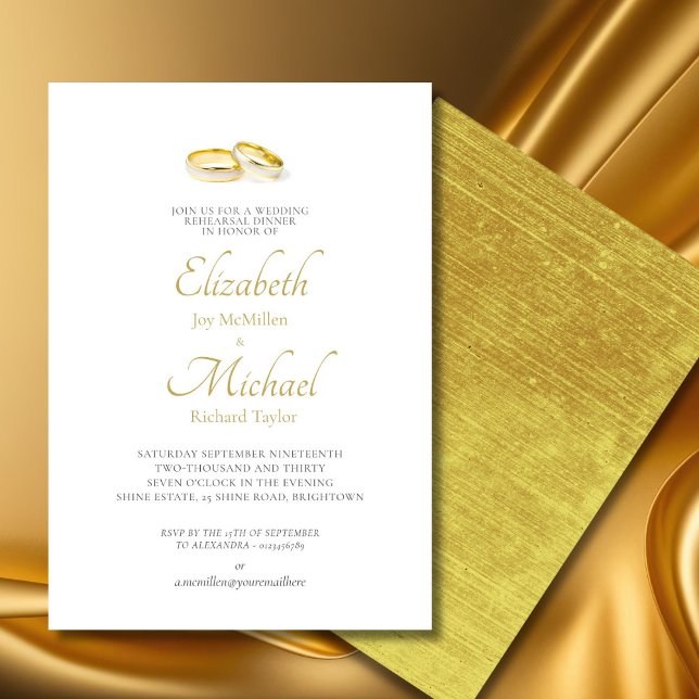 Invitación Anillos de oro boda Elegante Ensayo Cena (Subido por el creador)