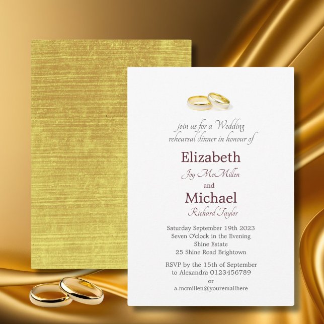 Invitación Anillos de oro elegante ensayo de boda cena (Subido por el creador)